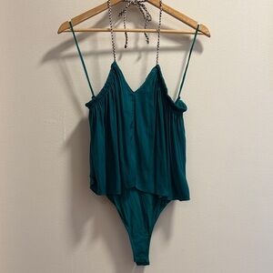 Free People Teal Halter Flow Bodysuit